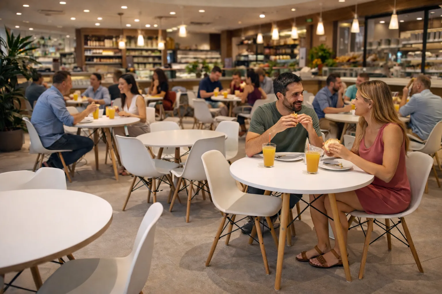 Lanchonete gourmet com várias mesas