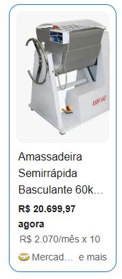 Anúncio de masseira nova no Mercado Livre (referência de preço)