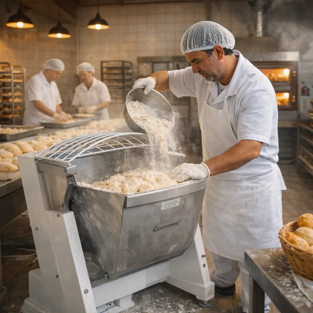 Masseira em operação na padaria