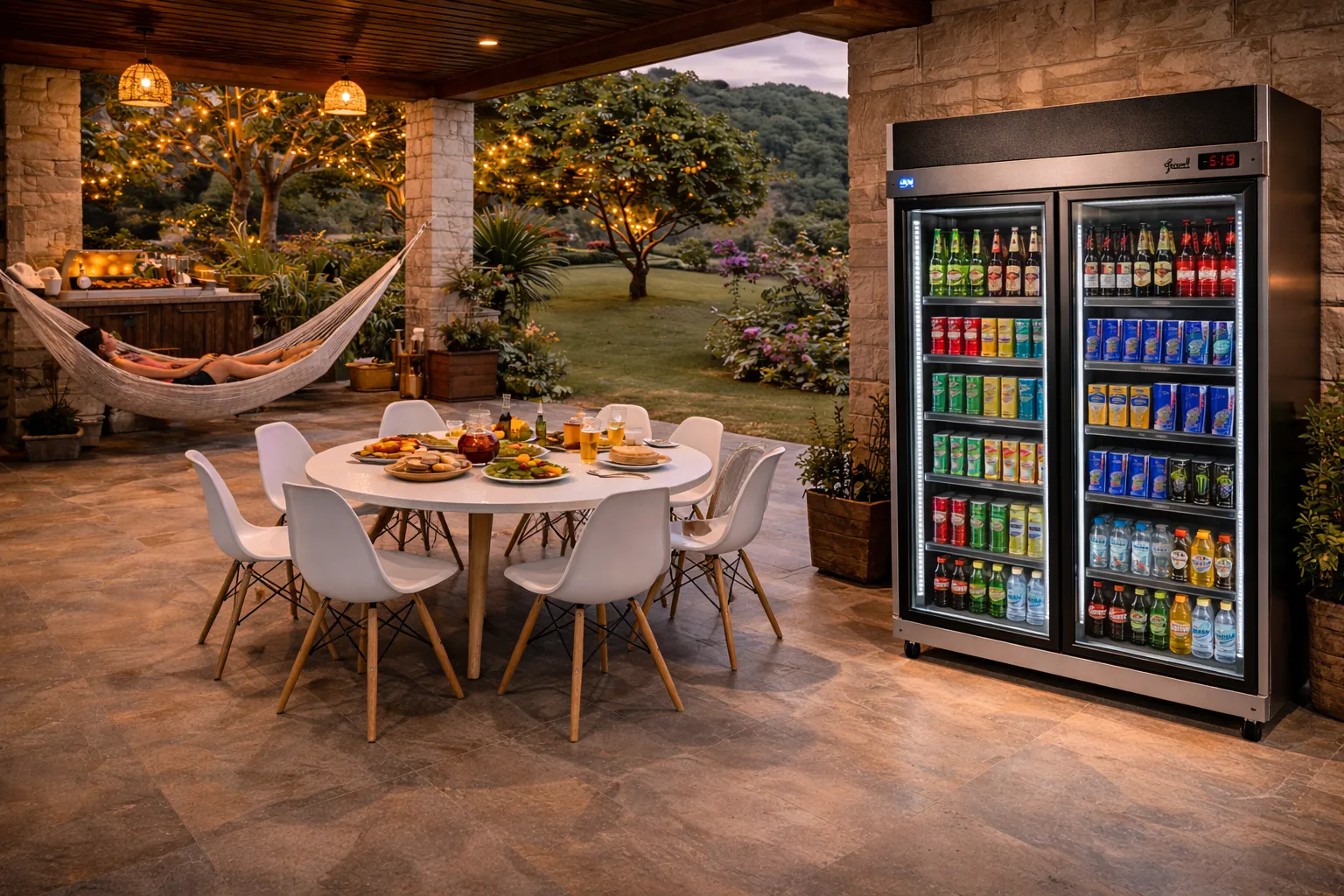 Sítio / área gourmet com Refrigerador expositor encostado na parede